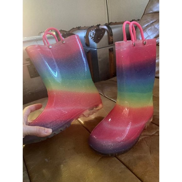 Rain Boots rainbow light up rainboots kids child size 2 - Picture 2 of 10